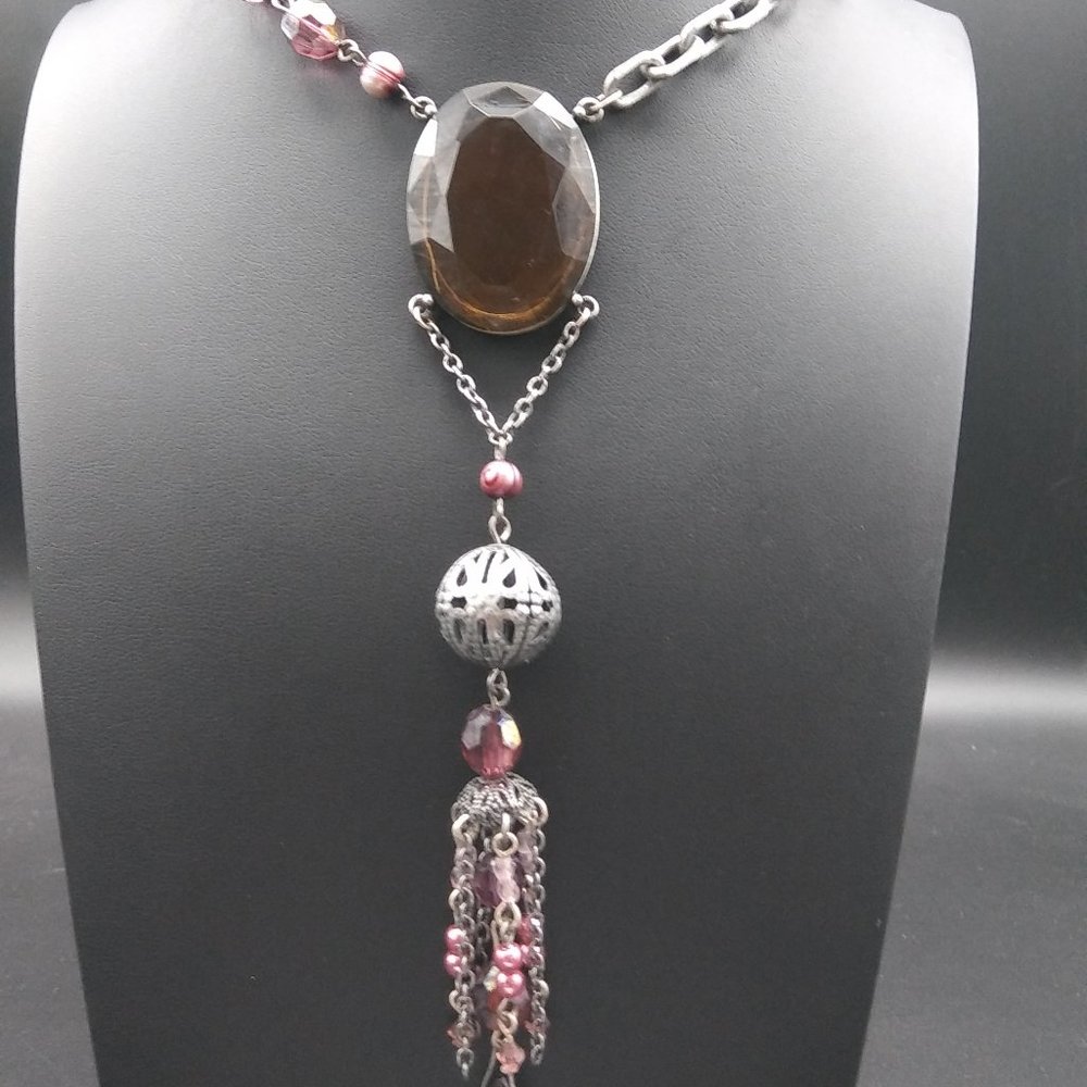 Mark SH Long Purple Beaded Tassel Necklace